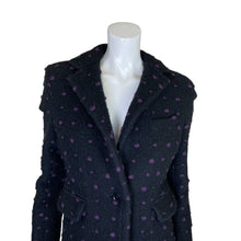 Load image into Gallery viewer, Michele Negri | Women&#39;s Black and Purple Dot Wool Blend Pea Coat | Size: L
