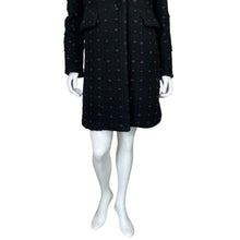 Load image into Gallery viewer, Michele Negri | Women&#39;s Black and Purple Dot Wool Blend Pea Coat | Size: L

