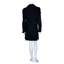 Load image into Gallery viewer, Michele Negri | Women&#39;s Black and Purple Dot Wool Blend Pea Coat | Size: L
