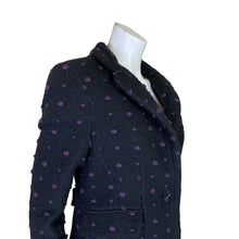 Load image into Gallery viewer, Michele Negri | Women&#39;s Black and Purple Dot Wool Blend Pea Coat | Size: L
