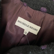 Load image into Gallery viewer, Michele Negri | Women&#39;s Black and Purple Dot Wool Blend Pea Coat | Size: L
