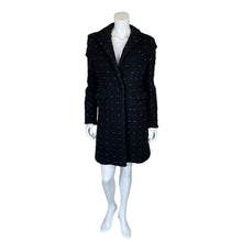 Load image into Gallery viewer, Michele Negri | Women&#39;s Black and Purple Dot Wool Blend Pea Coat | Size: L
