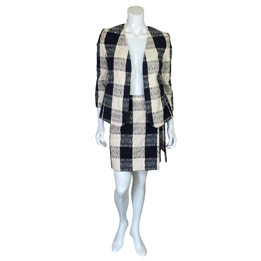 Max & Co | Women's Blue and Cream Plaid Two Piece Skirt Suit | Size: 2/4