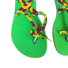 Load image into Gallery viewer, Havaianas | Women&#39;s Green and Orange African Print Gaya Libre Wrap Leg Sandals | Size: 37/38
