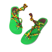 Load image into Gallery viewer, Havaianas | Women&#39;s Green and Orange African Print Gaya Libre Wrap Leg Sandals | Size: 37/38
