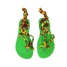 Load image into Gallery viewer, Havaianas | Women&#39;s Green and Orange African Print Gaya Libre Wrap Leg Sandals | Size: 37/38
