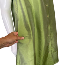 Load image into Gallery viewer, Xacus | Women&#39;s Iridescent Green 100% Silk Button Down Short Sleeve Dress | Size: S
