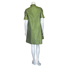 Load image into Gallery viewer, Xacus | Women&#39;s Iridescent Green 100% Silk Button Down Short Sleeve Dress | Size: S
