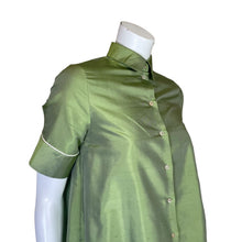 Load image into Gallery viewer, Xacus | Women&#39;s Iridescent Green 100% Silk Button Down Short Sleeve Dress | Size: S
