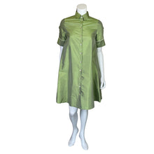 Load image into Gallery viewer, Xacus | Women&#39;s Iridescent Green 100% Silk Button Down Short Sleeve Dress | Size: S
