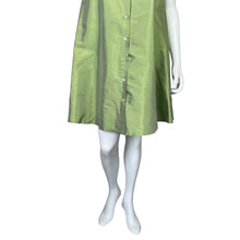 Load image into Gallery viewer, Xacus | Women&#39;s Iridescent Green 100% Silk Button Down Short Sleeve Dress | Size: S
