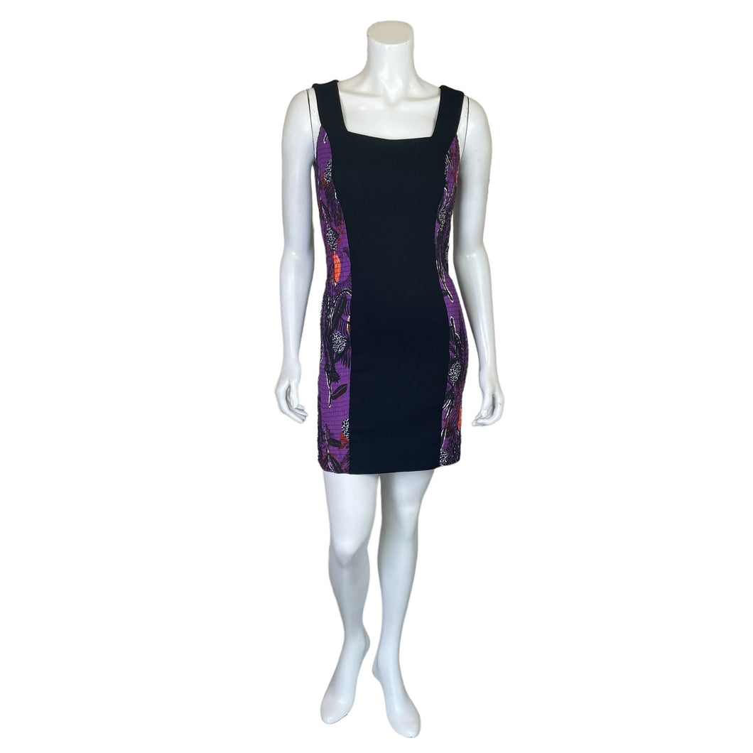 Desigual | Women's Black and Purple Side Design Bodycon Dress | Size: S