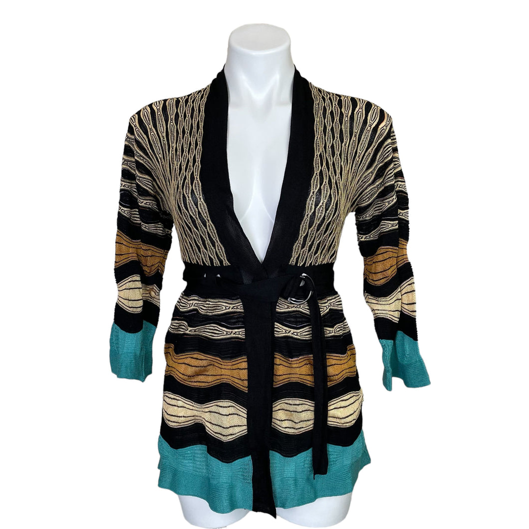 Missoni | Women's Black, Gold and Teal Knit Tie Waist Top | Size: S