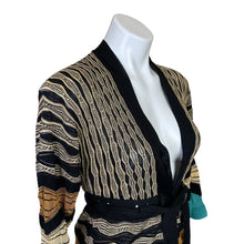 Load image into Gallery viewer, Missoni | Women&#39;s Black, Gold and Teal Knit Tie Waist Top | Size: S
