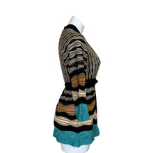 Load image into Gallery viewer, Missoni | Women&#39;s Black, Gold and Teal Knit Tie Waist Top | Size: S
