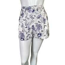 Load image into Gallery viewer, Cynthia Rowley | Women&#39;s Blue and White Floral Design 100% Linen Shorts | Size: 8
