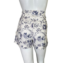 Load image into Gallery viewer, Cynthia Rowley | Women&#39;s Blue and White Floral Design 100% Linen Shorts | Size: 8
