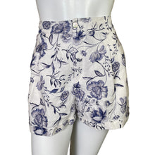 Load image into Gallery viewer, Cynthia Rowley | Women&#39;s Blue and White Floral Design 100% Linen Shorts | Size: 8
