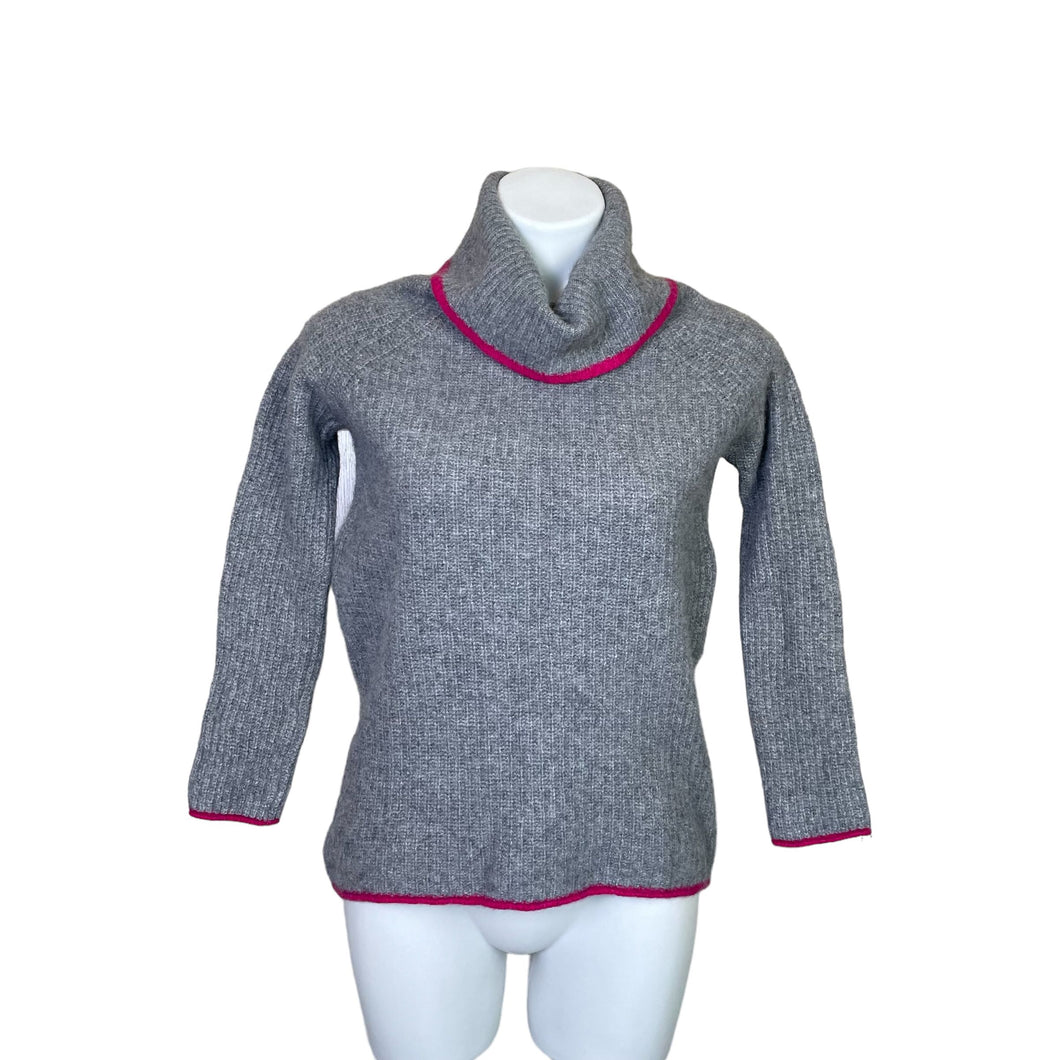 Bartolini | Women's Gray and Pink Trim Turtleneck Wool and Cashmere Blend Pullover Sweater | Size: M