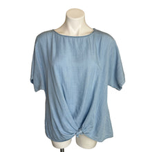 Load image into Gallery viewer, Loft | Women&#39;s Light Wash Denim Short Sleeve Tie Front Top | Size: L
