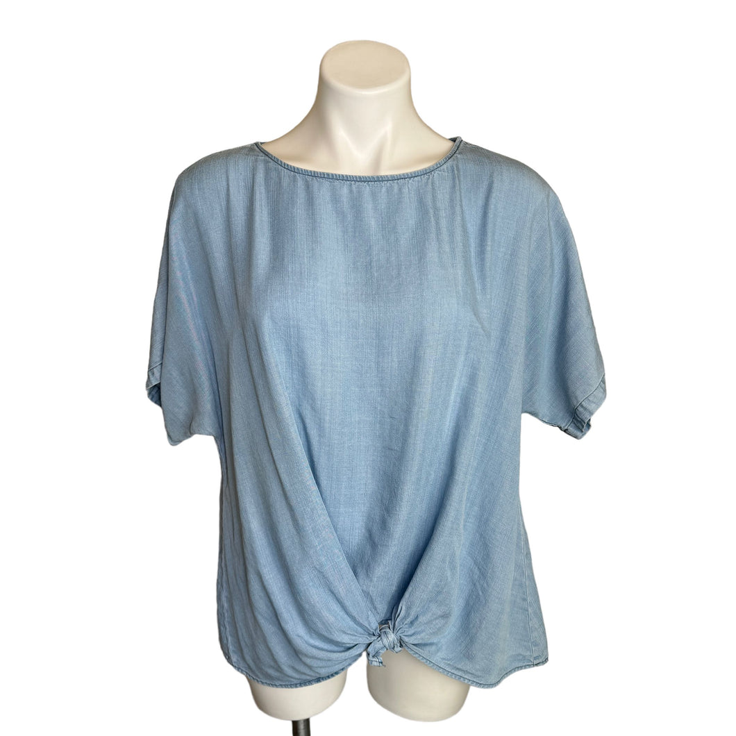 Loft | Women's Light Wash Denim Short Sleeve Tie Front Top | Size: L