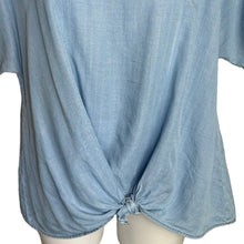 Load image into Gallery viewer, Loft | Women&#39;s Light Wash Denim Short Sleeve Tie Front Top | Size: L
