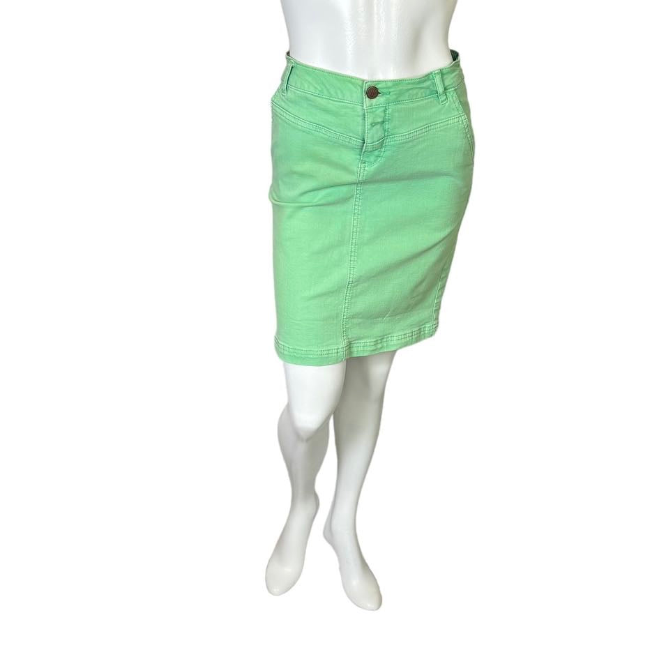 Holding Horses | Women's Teal Fitted Denim Knee Length Skirt | Size: 28