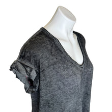 Load image into Gallery viewer, Free People | Women&#39;s Black and Gray Short Sleeve Relaxed V Neck Top | Size: XS
