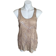 Load image into Gallery viewer, Dylan | Women&#39;s Light Brown Silk Blend Floral Lasercut Tank Top | Size: XS
