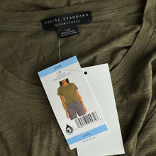 Load image into Gallery viewer, Social Standard | Women&#39;s Olive Green Short Sleeve Tie Front Tee with Tags | Size: L
