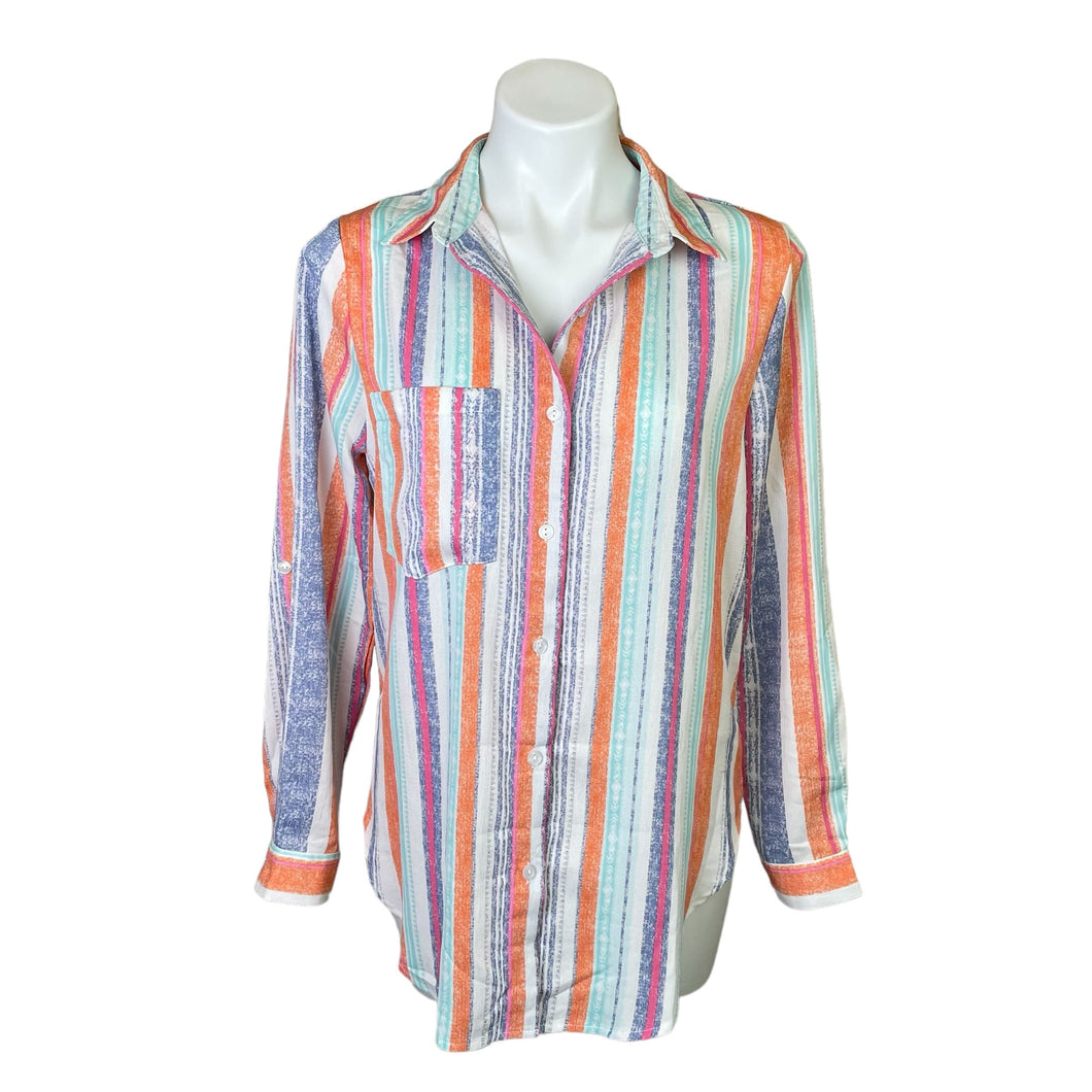 Women's Bright and Colorful Stripe Button Down Top | Size: S