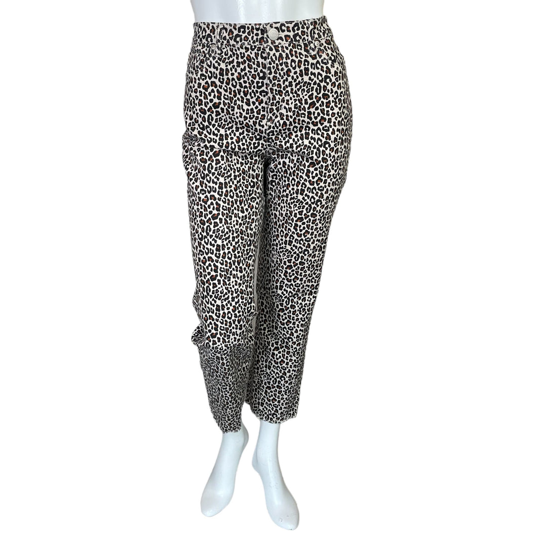 Loft | Women's Leopard Print Curvy High Rise Straight Straight Jeans | Size: 4