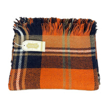 Load image into Gallery viewer, Mud Pie | Women&#39;s Orange and Navy Blue Plaid Blanket Scarf with Tags
