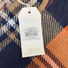 Load image into Gallery viewer, Mud Pie | Women&#39;s Orange and Navy Blue Plaid Blanket Scarf with Tags
