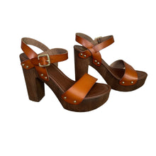 Load image into Gallery viewer, Mossimo | Women&#39;s Brown Vegan Strap Faux Wood Platform Strap Heels | Size: 8
