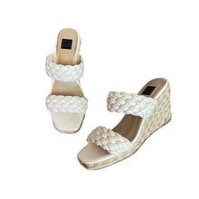 Load image into Gallery viewer, White House Black Market | Women&#39;s Ivory Rebecca Braided Espadrille Wedge | Size: 7
