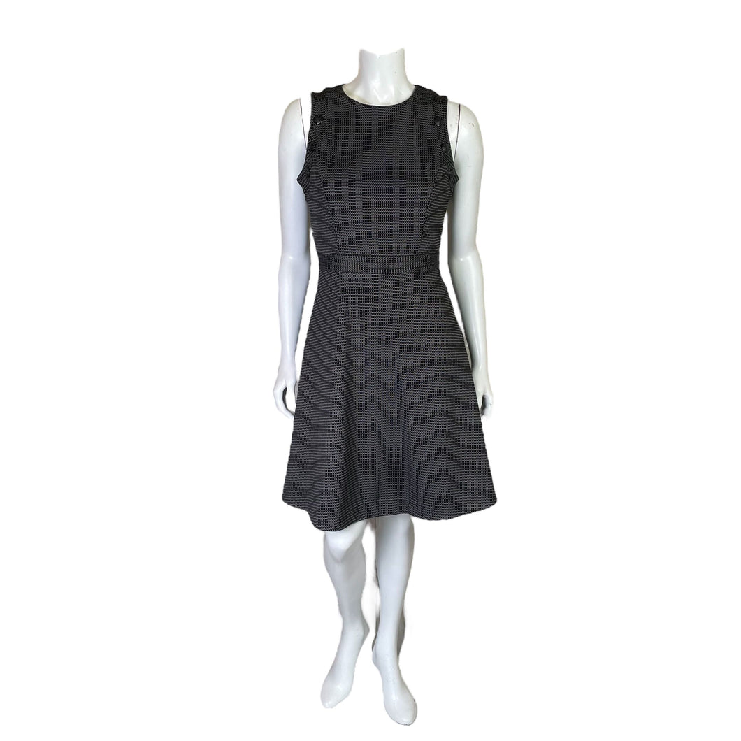 White House Black Market | Women's Black and White Pattern Fit and Flare Dress | Size: 2