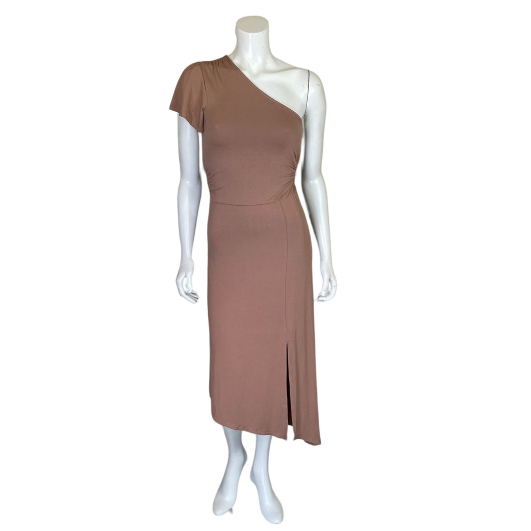 Old Navy | Women's Tan Fitted One-Shoulder Asymmetric Cutout Midi Dress with Tags | Size: S