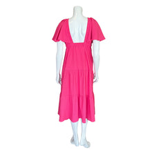 Load image into Gallery viewer, Fab&#39;rik | Women&#39;s Bright Pink Short Sleeve Tiered Midi Dress | Size: M
