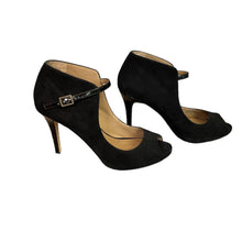 Load image into Gallery viewer, Ann Taylor | Women&#39;s Black Suede Strap Open Toe Heels | Size: 7
