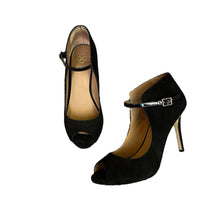 Load image into Gallery viewer, Ann Taylor | Women&#39;s Black Suede Strap Open Toe Heels | Size: 7
