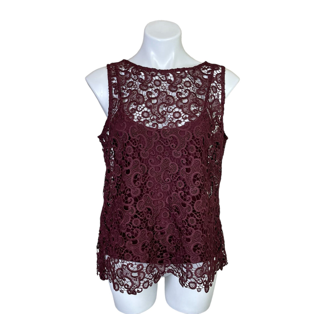 White House Black Market | Womens Burgundy Lace Sleeveless Top | Size: L