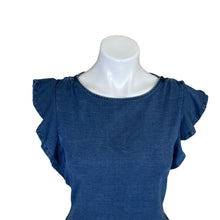 Load image into Gallery viewer, White House Black Market | Blue Chambray Ruffle Sleeve Top | Size: XS
