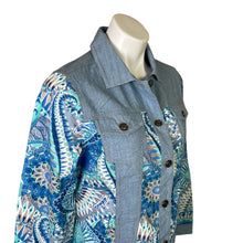 Load image into Gallery viewer, Chico&#39;s | Women&#39;s Beachview Blue Pieced Chambray Pattern Jacket with Tags | Size: M
