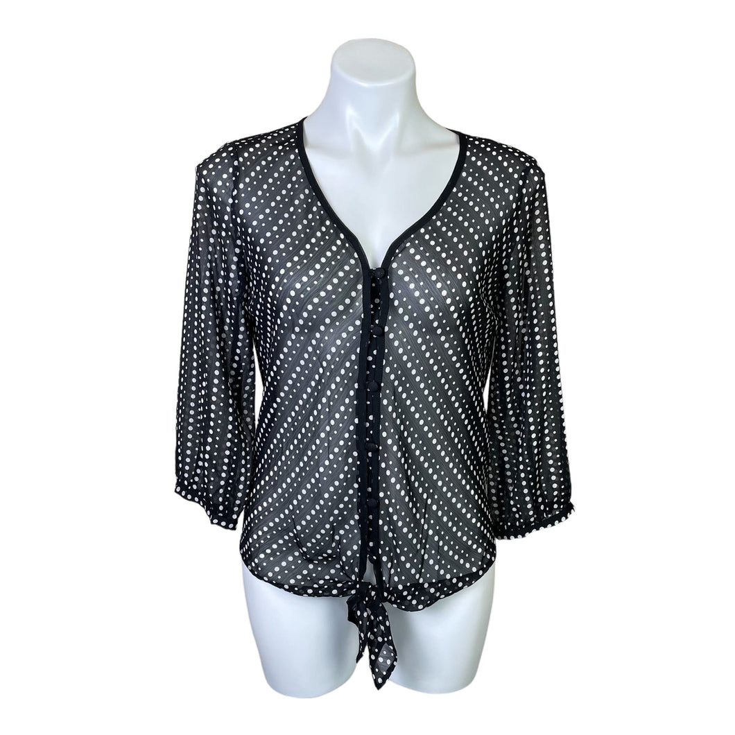 Chico's | Women's Black and White Sheer Long Sleeve Button Down Top | Size: S