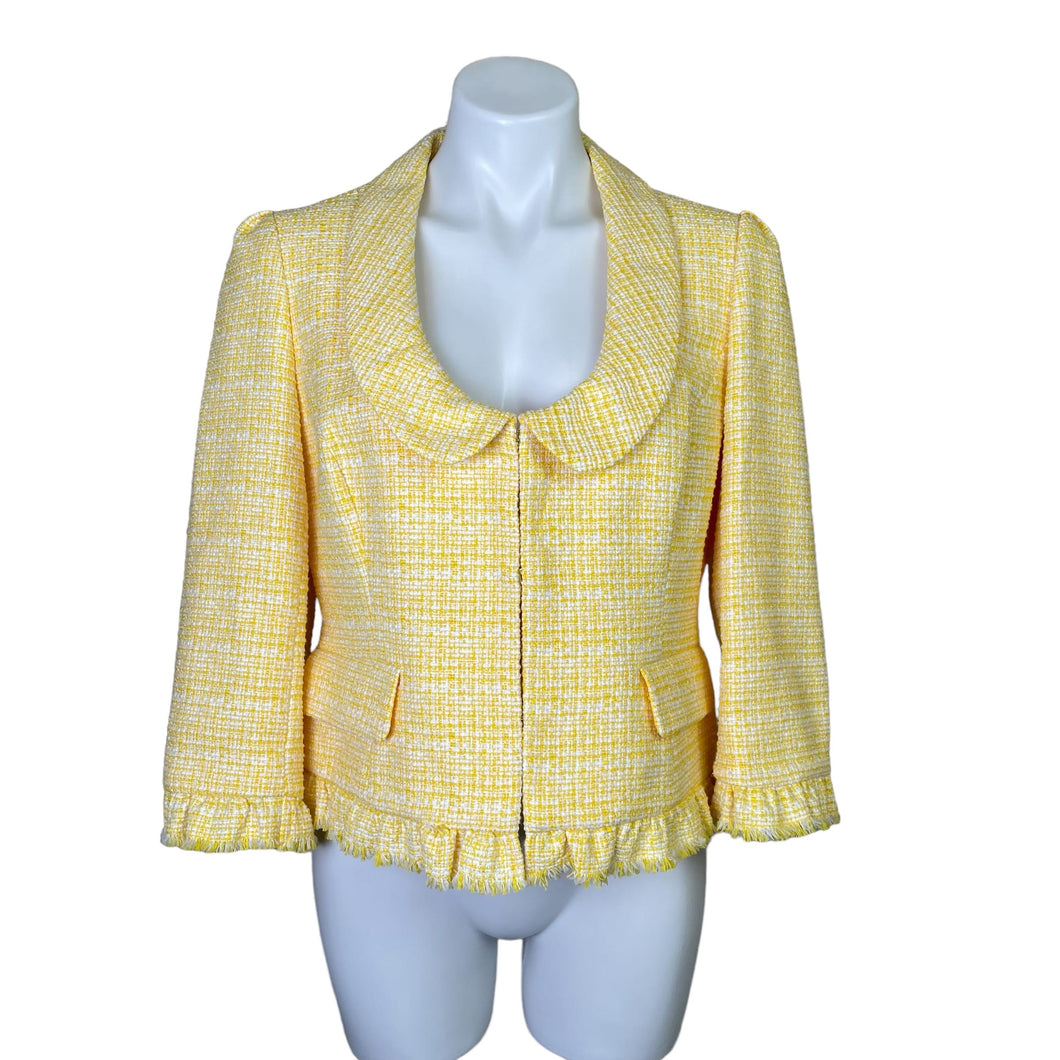 Loft | Women's Yellow and White Tweed Crop Blazer Jacket | Size: 12