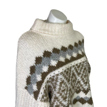 Load image into Gallery viewer, Free People | Women&#39;s Cream, Brown and Gray Wool and Alpaca Blend Nordic Print Mockneck Pullover Crop Sweater | Size: M
