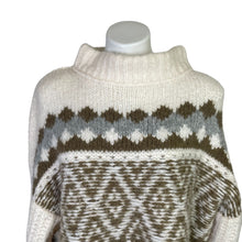 Load image into Gallery viewer, Free People | Women&#39;s Cream, Brown and Gray Wool and Alpaca Blend Nordic Print Mockneck Pullover Crop Sweater | Size: M
