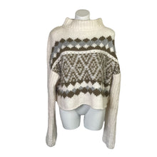 Load image into Gallery viewer, Free People | Women&#39;s Cream, Brown and Gray Wool and Alpaca Blend Nordic Print Mockneck Pullover Crop Sweater | Size: M
