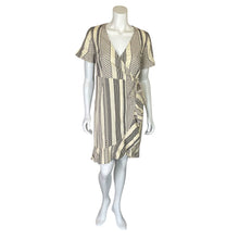 Load image into Gallery viewer, Vera Moda | Women&#39;s Cream and Black Tribal Print Short Sleeve Wrap Dress | Size: XS
